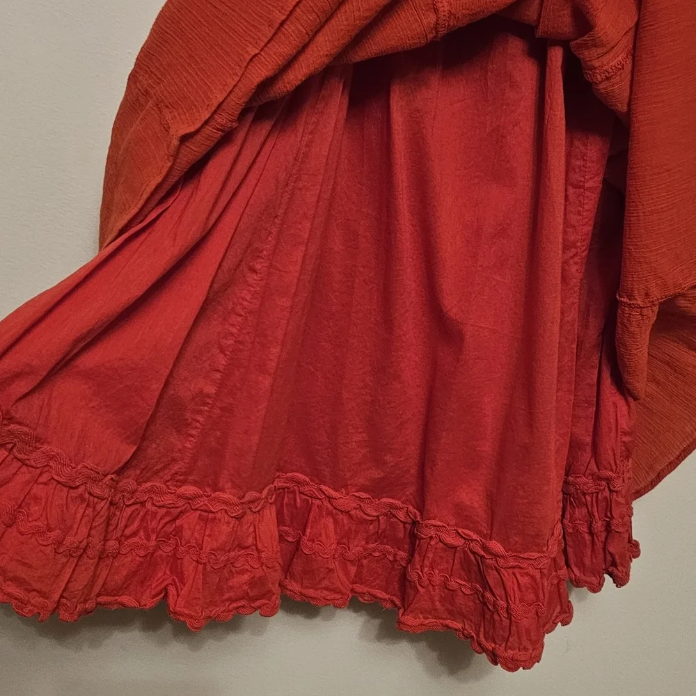 Maeve Anthropologie Red Smocked Waist Cotton Midi Dress Sz 6 Boho Cottagecore - Picture 7 of 9